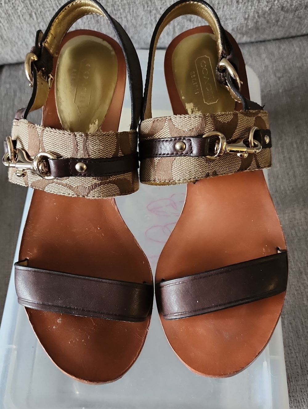 Coach Women's Brown Signature Canvas & Leather Slingback Sandals